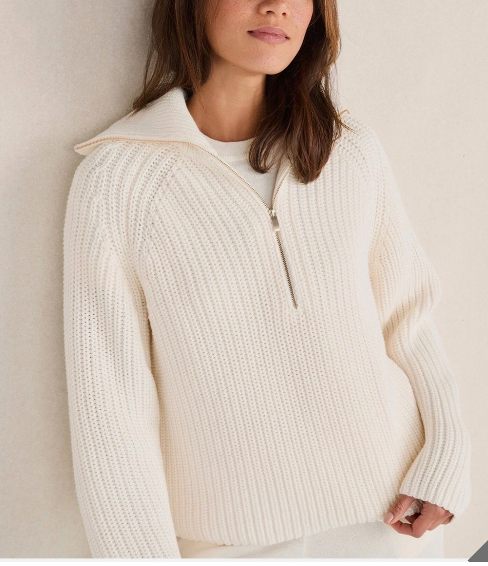 Haven Well Within Shaker Stitch Half Zip Sweater S White Cotton Coastal Luxe